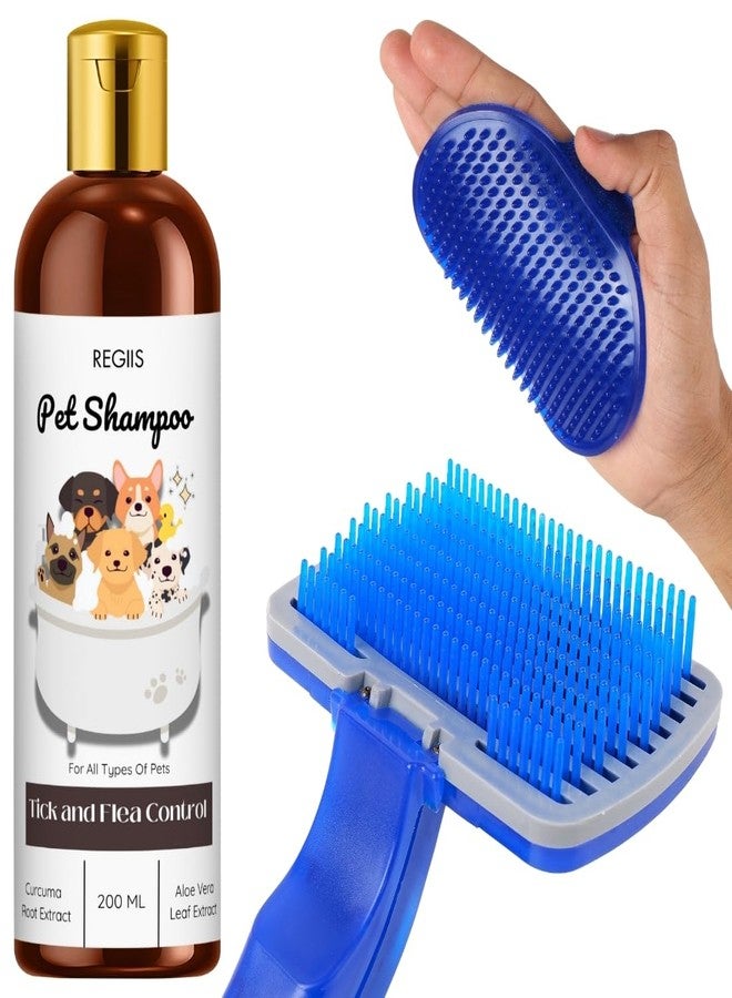 Regiis Tick and Flea Control Pet Shampoo, 200 ml, with Bath Glove and Brush, for All Pets - Image 1